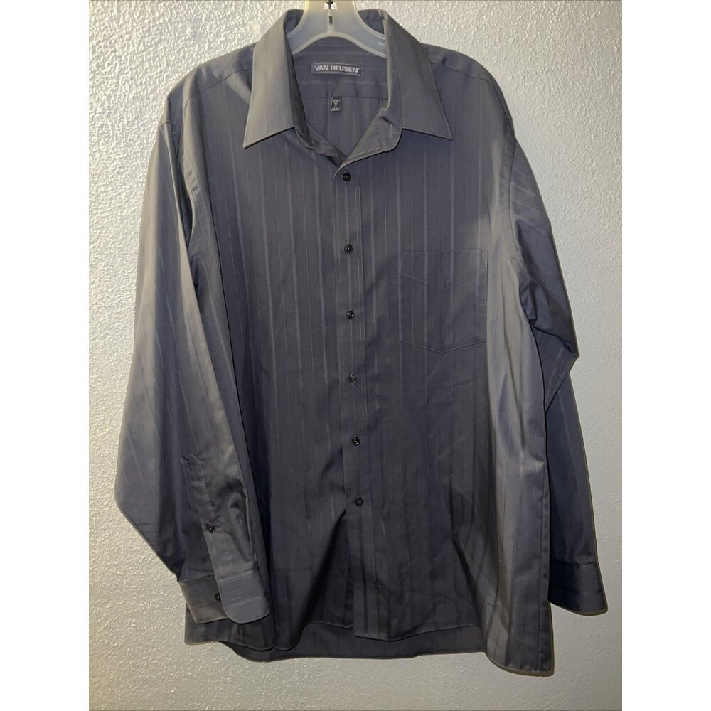 Van Heusen Dress Shirt Mens XL 17 34/35 Fitted Wrinkle Free‎ Gray Cotton Blend